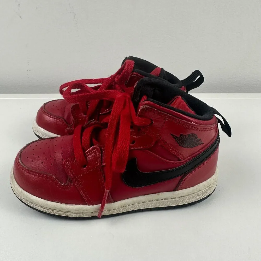 Nike Air Jordan 1 Retro Mid Kids Gym Red/Black Sport Athletic Sneaker Shoes 7C